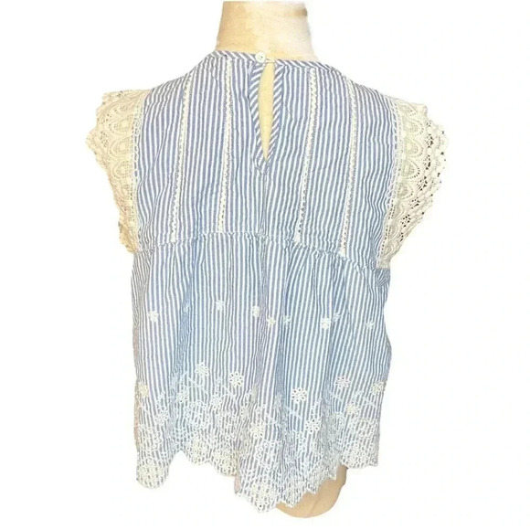 Altar’d State 100% Cotton Flutter Sleeve Blue and White Stripped Blouse Size L - Picture 2 of 5